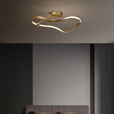 Moderne minimalistische Welle Runde Vollkupfer Acryl LED Semi-Flush Mount Deckenleuchte für Schlafzimmer 