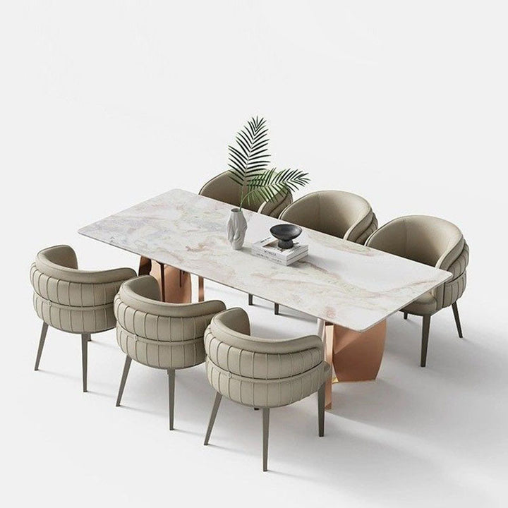 Chaise de salle à manger moderne de luxe ronde en similicuir avec dossier incurvé en acier au carbone 