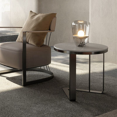 Mesa Auxiliar de Metal de Pizarra con Base Redonda y Triangular de Estilo Moderno y Sencillo para Sala de Estar 