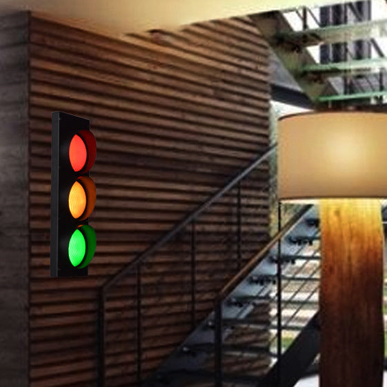 Contemporary Creative Rectangle Traffic Signal Iron Glass LED Wall Sconce Lamp For Living Room