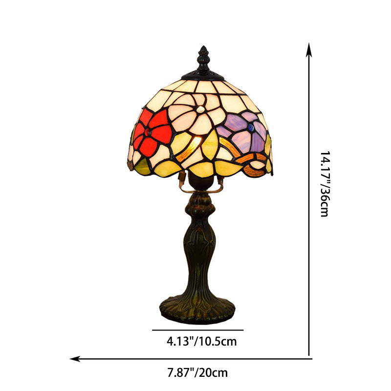 Lámpara de mesa de vidrio teñido de aluminio con flor tradicional Tiffany de 1 luz para dormitorio 