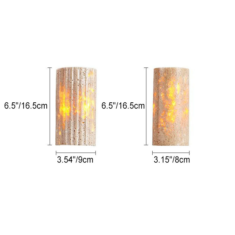 Traditional Japanese Yellow Travertine Half-Cylinder LED Wall Sconce Lamp For Hallway