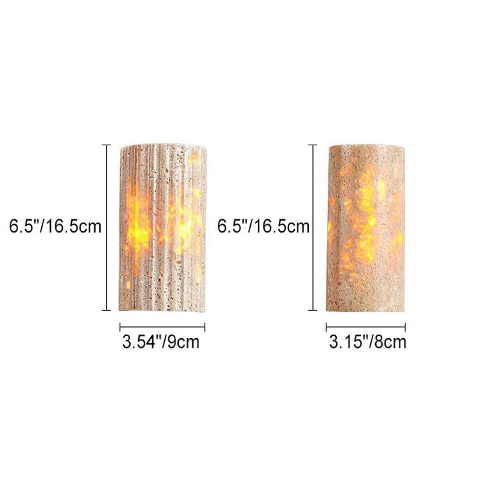 Traditional Japanese Yellow Travertine Half-Cylinder LED Wall Sconce Lamp For Hallway