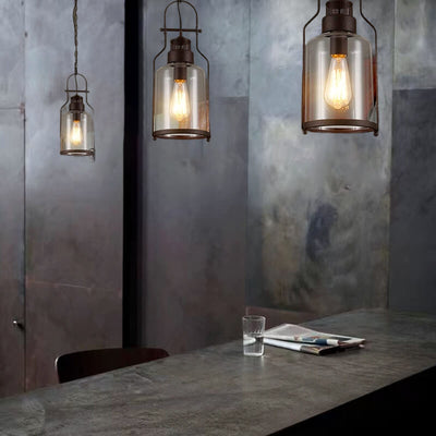 Industrial Vintage Glass Bottles Iron 1-Light Pendant Light