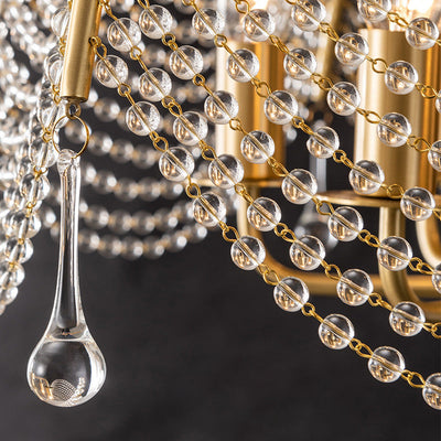 Lustre contemporain de luxe avec cadre doré et perles en cristal à 6 lumières pour salon 