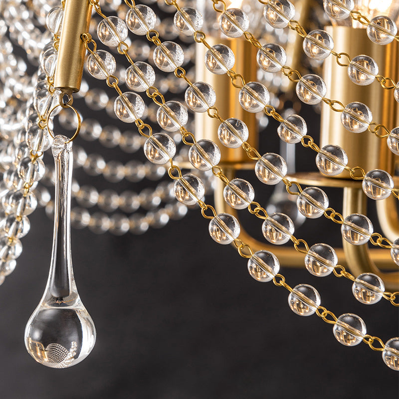 Lustre contemporain de luxe avec cadre doré et perles en cristal à 6 lumières pour salon 