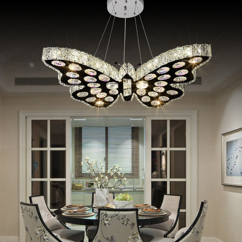 Modern Art Deco Butterfly Crystal Hardware LED Chandelier For Living Room