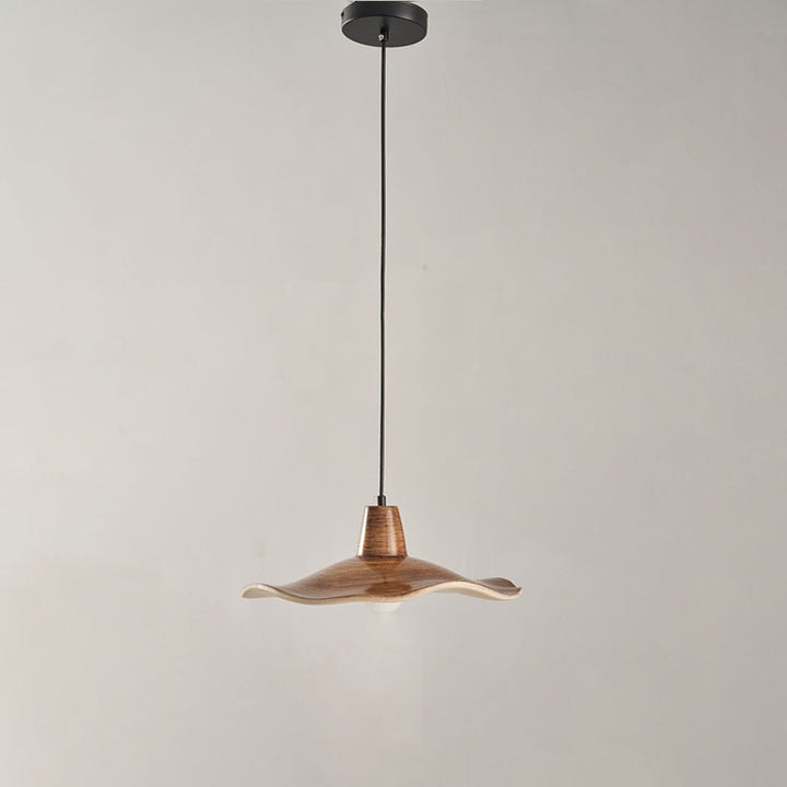 Suspension Luminaire à 1 Lumière avec Abat-Jour en Résine Ondulée Japonaise Traditionnelle pour Chambre 