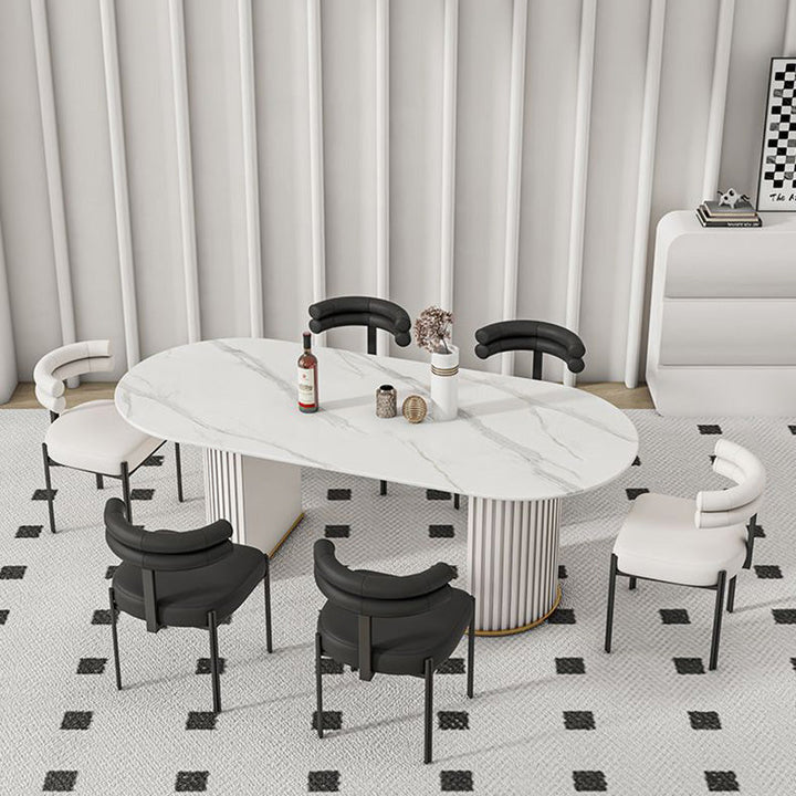 Contemporary Nordic Square Curved Backrest Faux Leather  Carbon Steel Dining Chair For Dining Room