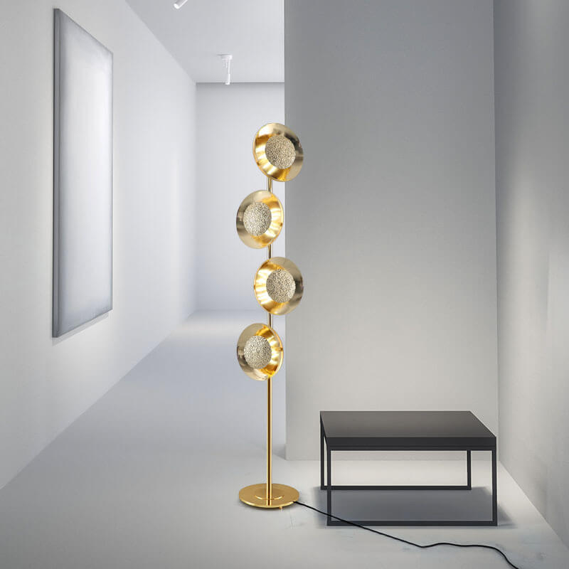 Contemporary Creative Light Gold Circles Disc Long Pole LED Standing Floor Lamp For Living Room