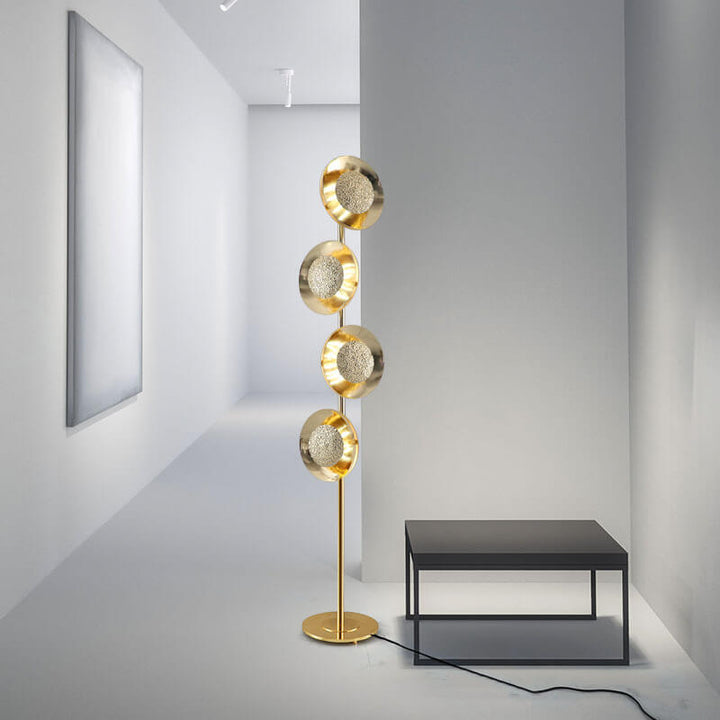 Contemporary Creative Light Gold Circles Disc Long Pole LED Standing Floor Lamp For Living Room