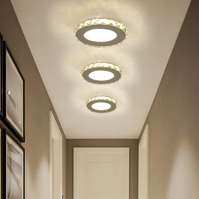 Modern Simplicity Stainless Steel Crystal Acrylic Star Heart Round Hexagon Elliptical LED Flush Mount Ceiling Light For Hallway