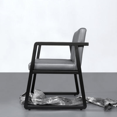 Moderner minimalistischer quadratischer PU-Leder Edelstahl-Schreibtischstuhl mit Rückenlehne und Armlehne für das Home Office 