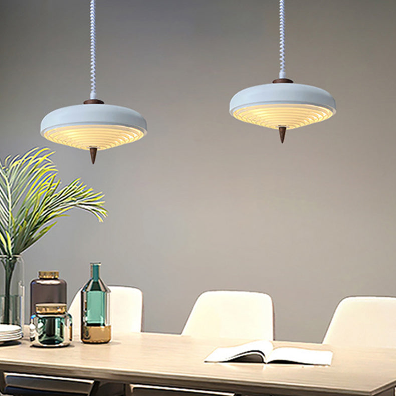 Suspension Luminaire Contemporain en Bois Massif Nordique avec Soucoupe Volante en Fer à 1 Lumière pour Salle à Manger 