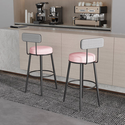 Tabouret de bar contemporain nordique rond en lin de coton rembourré avec dossier et repose-pieds pour salle à manger 