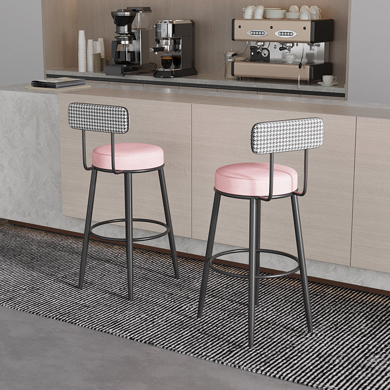 Tabouret de bar contemporain nordique rond en lin de coton rembourré avec dossier et repose-pieds pour salle à manger 