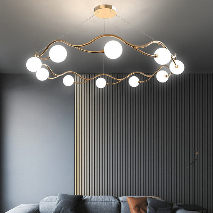 Moderne Nordic Metall Glas Runde Welle Ball Ring 8/10/12 Licht Kronleuchter Für Wohnzimmer 