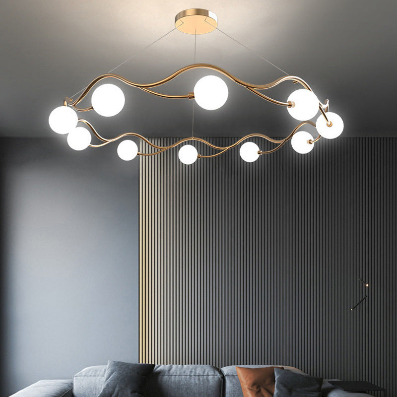 Moderne Nordic Metall Glas Runde Welle Ball Ring 8/10/12 Licht Kronleuchter Für Wohnzimmer 
