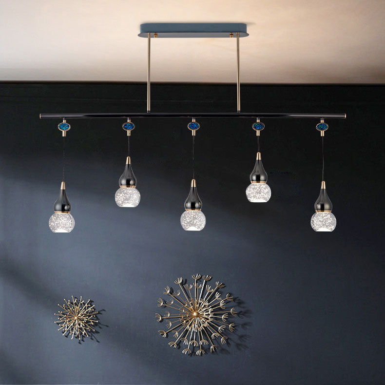 Zeitgenössische Nordic Lange Kürbis Aluminium Eisen Blase Kristall LED Insel Licht Kronleuchter Für Esszimmer 
