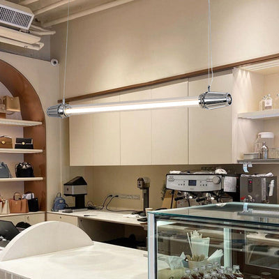 Zeitgenössischer Industrieller Streifen Aluminium Acryl LED Insel Licht Kronleuchter Für Esszimmer 
