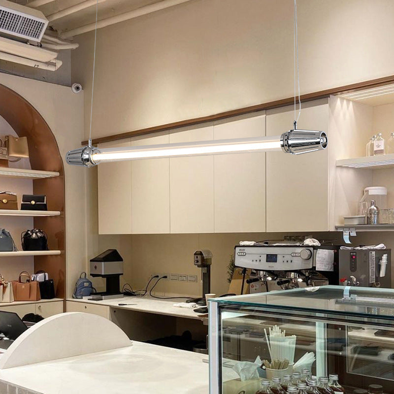 Zeitgenössischer Industrieller Streifen Aluminium Acryl LED Insel Licht Kronleuchter Für Esszimmer 
