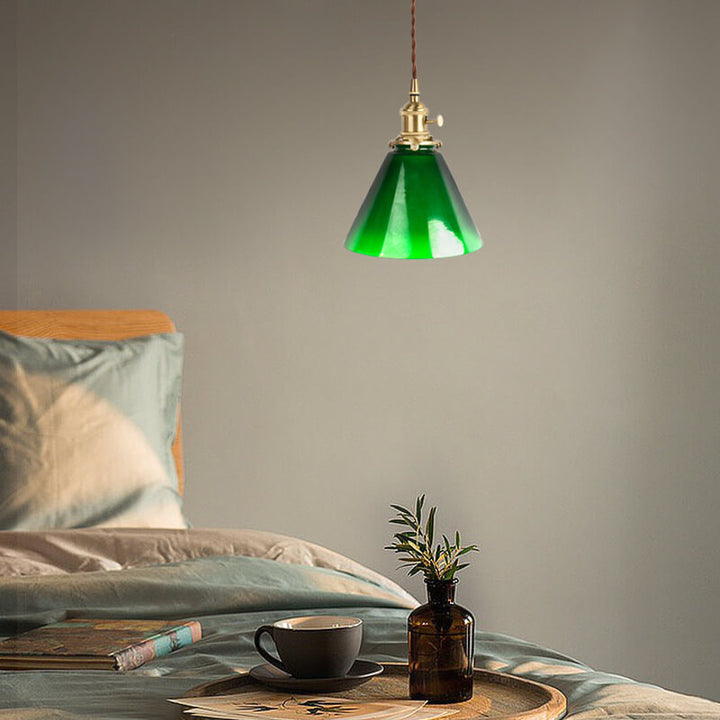 Suspension lumineuse moderne simple en verre émeraude à 1 ampoule 