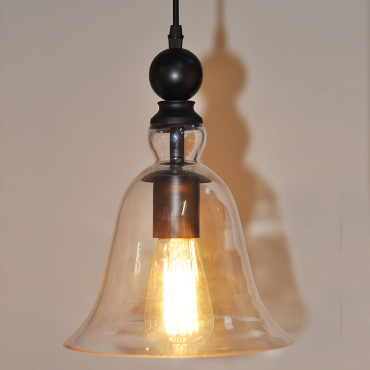 Zeitgenössische kreative Glocken Eisen Glas 1-Licht Pendelleuchte für Wohnzimmer 