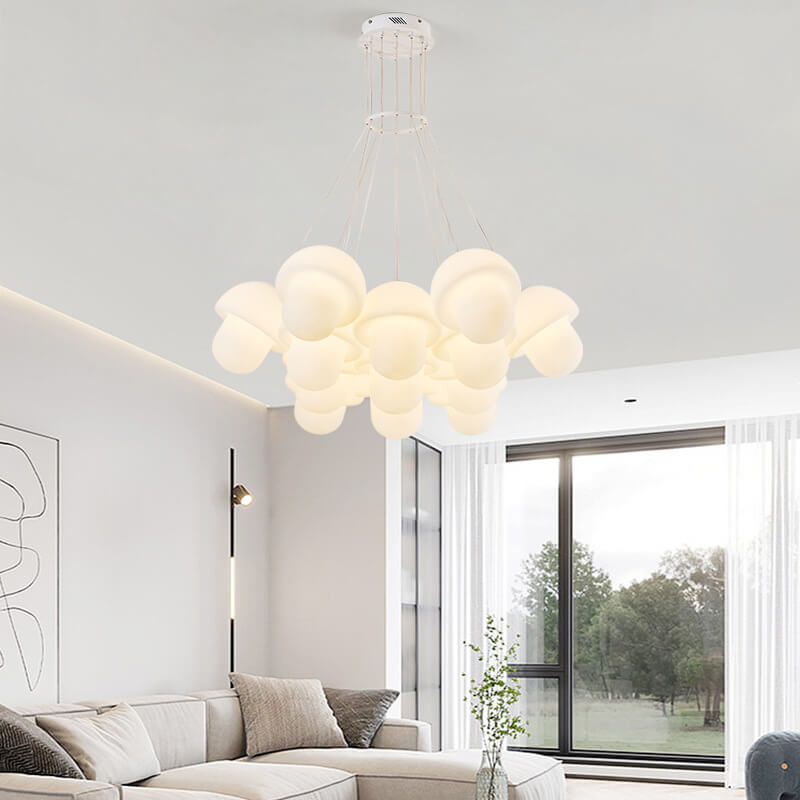 Nordic Minimalist White Mushroom Iron PE 7-Light Island Light Chandelier
