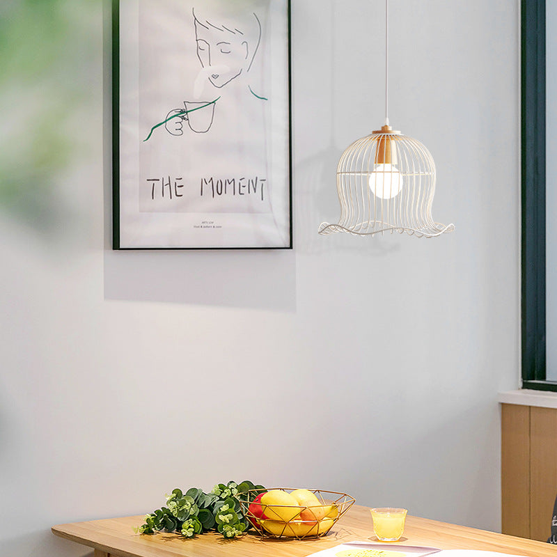 Contemporary Scandinavian Birdcage Wavy Edge Iron 1-Light Pendant Light For Dining Room