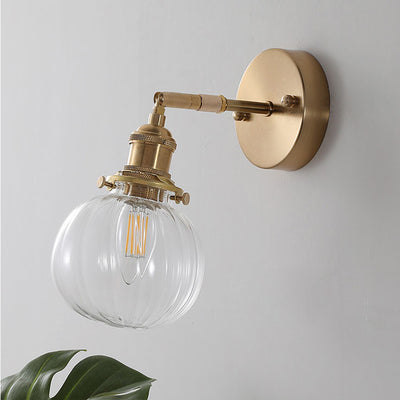 Contemporary Retro Brass Finish Frame Glass Ball 1-Light Wall Sconce Lamp For Bedroom