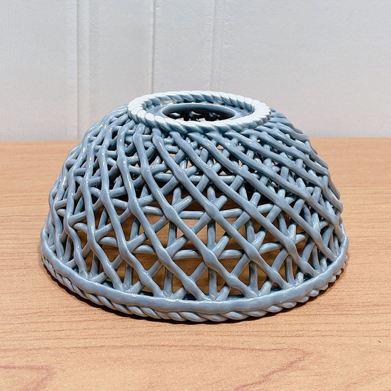 Contemporary Coastal Handmade Ceramic Hollow Semicircle Shade 1-Light Pendant Light For Living Room