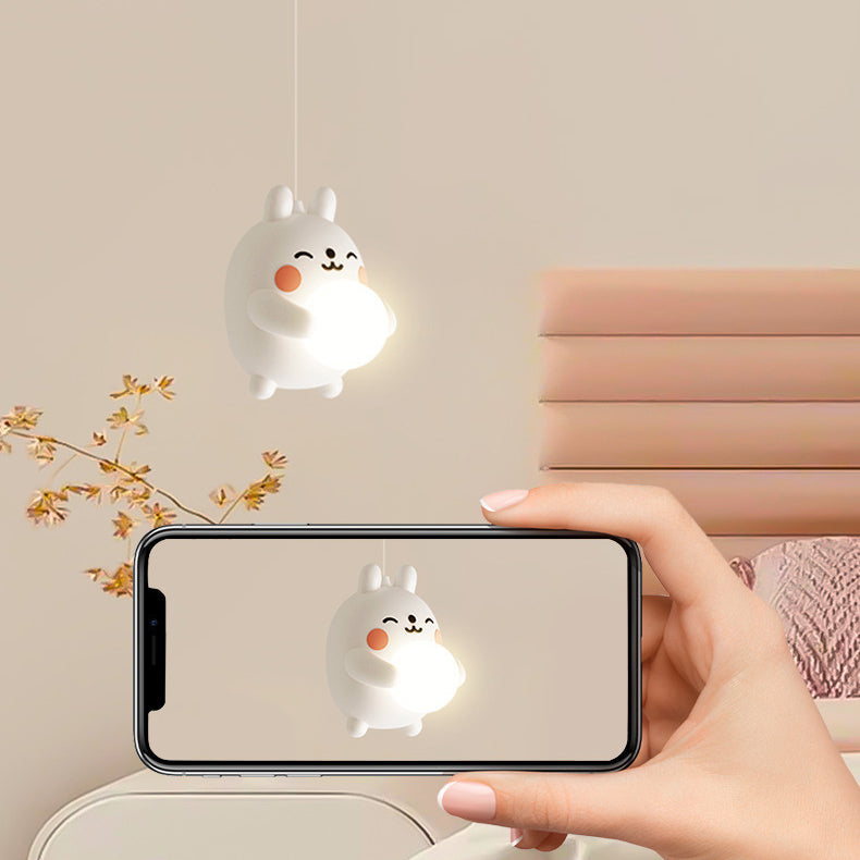 مصباح معلق للأطفال بتصميم آرت ديكو الحديث من الحديد والأكريليك على شكل أرنب LED لغرفة النوم 