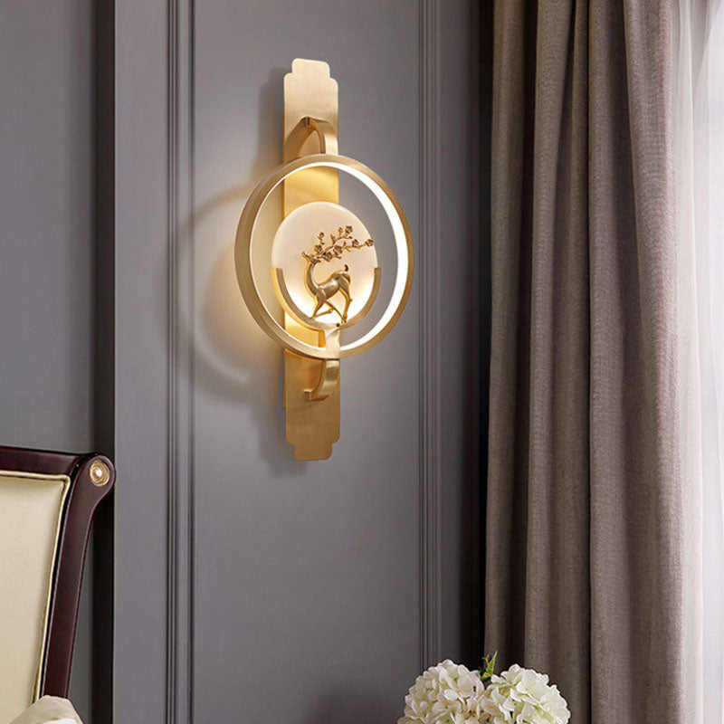 Modern Transitional Round Fawn Copper Marble LED Wall Sconce Lamp For Living Room