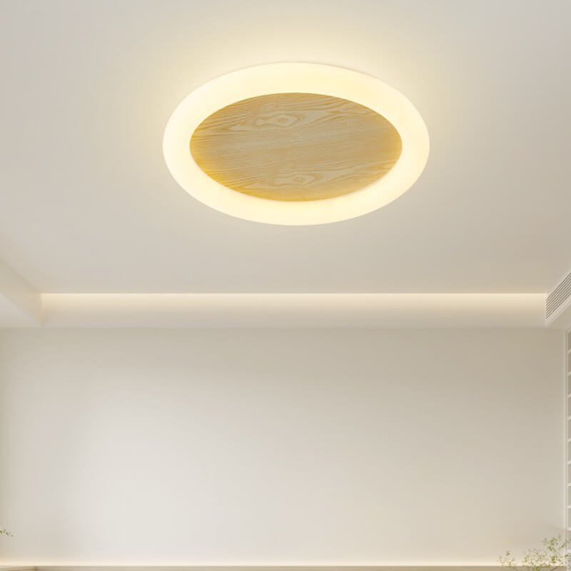 Japanischer minimalistischer Rund-Eisen-LED-Deckenleuchte mit Holzmaserung 