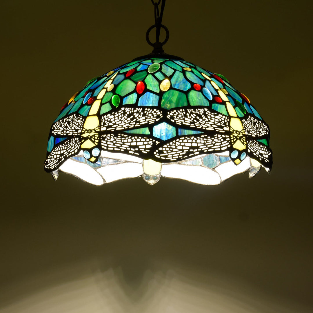 Dôme en verre Tiffany Dragonfly traditionnel avec vitrail, suspension à 1 lumière pour salon 