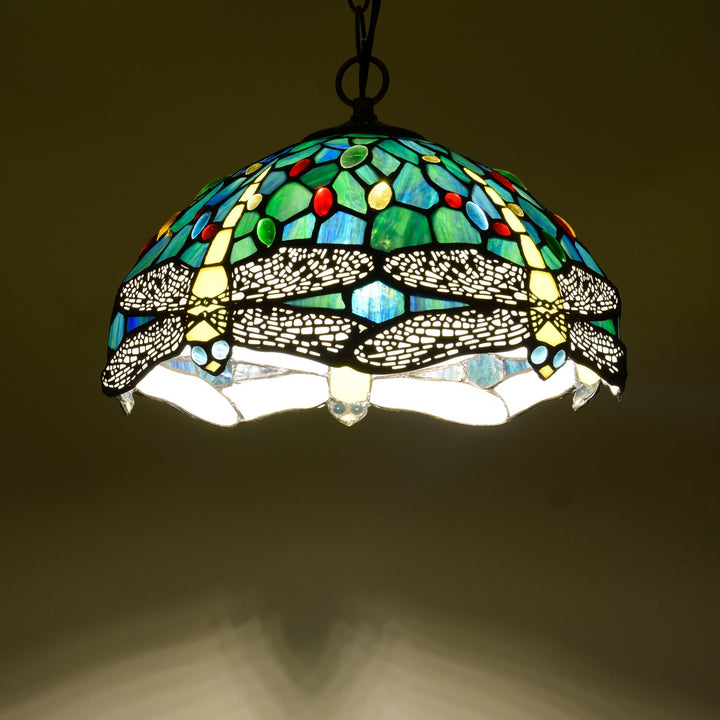 Dôme en verre Tiffany Dragonfly traditionnel avec vitrail, suspension à 1 lumière pour salon 