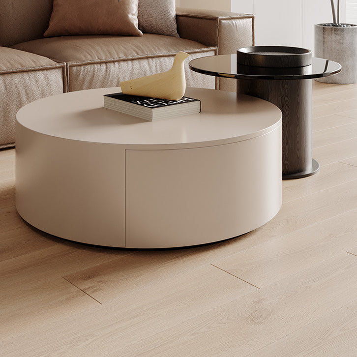 Modern Minimalist Round Plywood Metal Glass Coffee Table Set 2-Drawer For Living Room