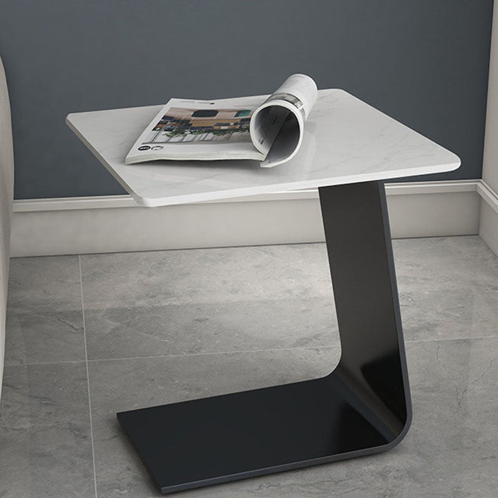 Moderner minimalistischer runder quadratischer Couchtisch aus Glas, Steinplatte und Karbonstahl mit 1 Ebene für das Wohnzimmer 