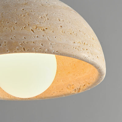 Traditional Japanese Yellow Travertine Semicircle 1-Light Pendant Light For Bedroom