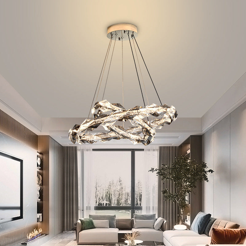 Moderner minimalistischer runder LED-Kronleuchter aus Kristalleisen für Wohnzimmer 