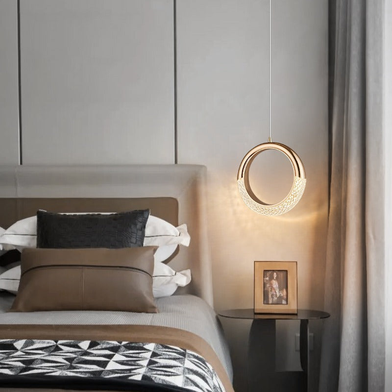 Contemporary Scandinavian Moon Circle Alloy PMMA LED Pendant Light For Bedroom