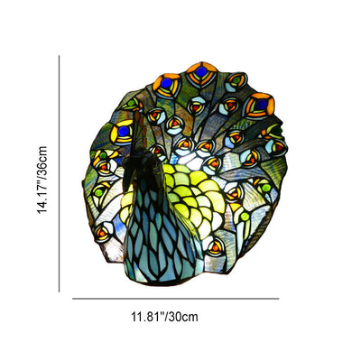 Lámpara de Mesa de 1 Luz con Forma de Pavo Real de Vidrio Tiffany Retro 