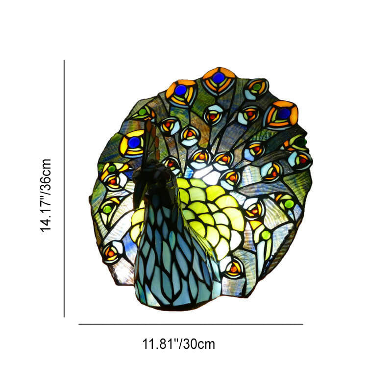 Lámpara de Mesa de 1 Luz con Forma de Pavo Real de Vidrio Tiffany Retro 