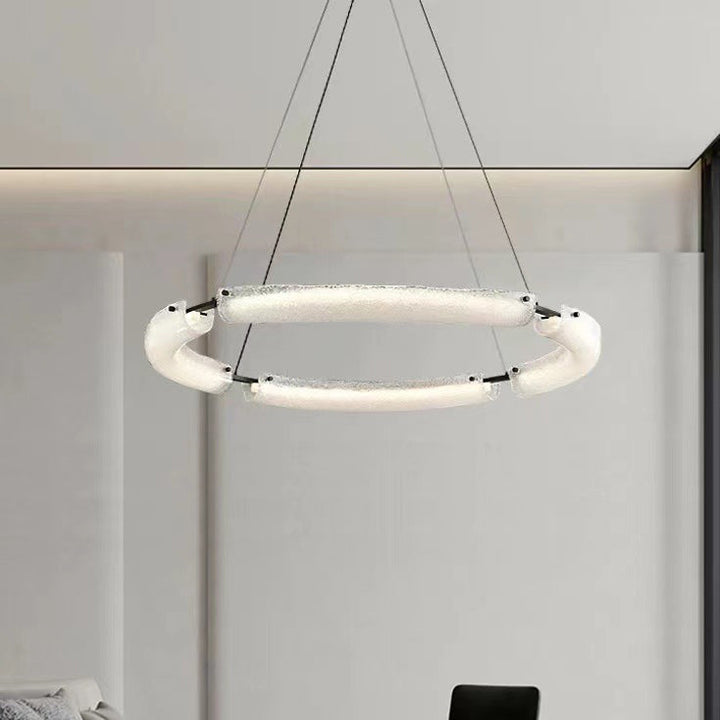 Zeitgenössische Einfachheit Milchglas Kreis Ring Kupfer Acryl LED Kronleuchter Für Wohnzimmer 