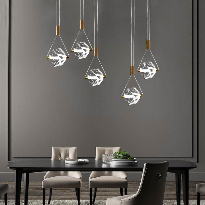 Moderne Art Deco Diamant Kristall Geometrische Kupfer LED Pendelleuchte für Wohnzimmer 