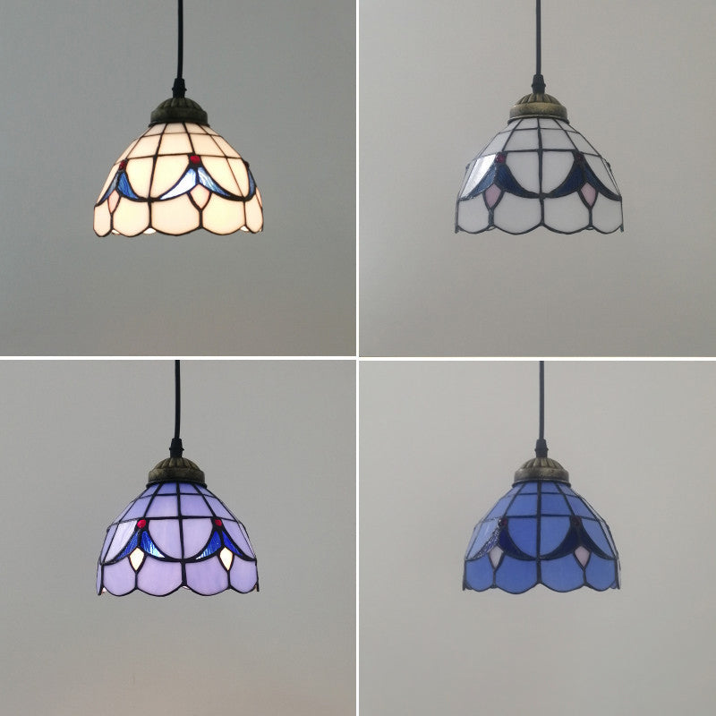 Traditionelle Tiffany Halbrunde Glas 1-Licht Pendelleuchte für Schlafzimmer 