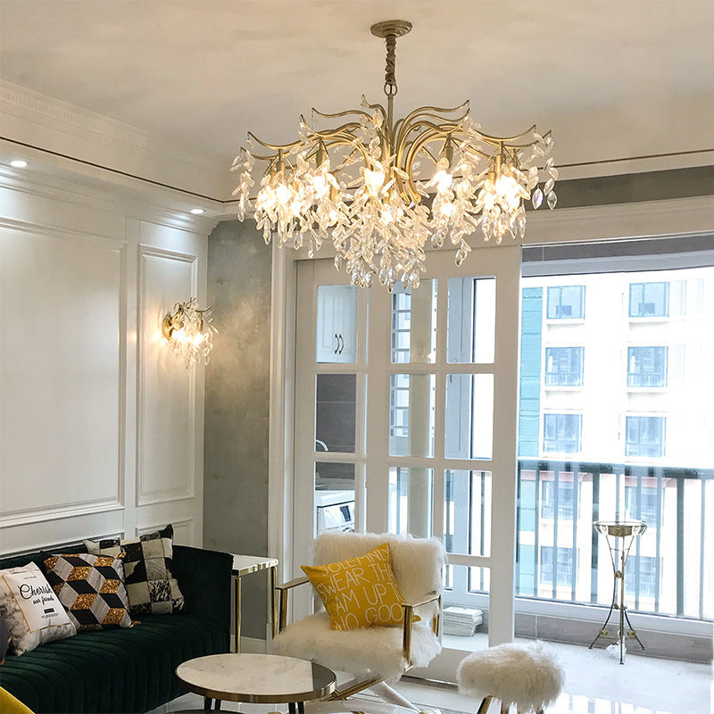 Modern Luxury Branch Transparent Iron Crystal 9/13 Light Chandelier For Living Room