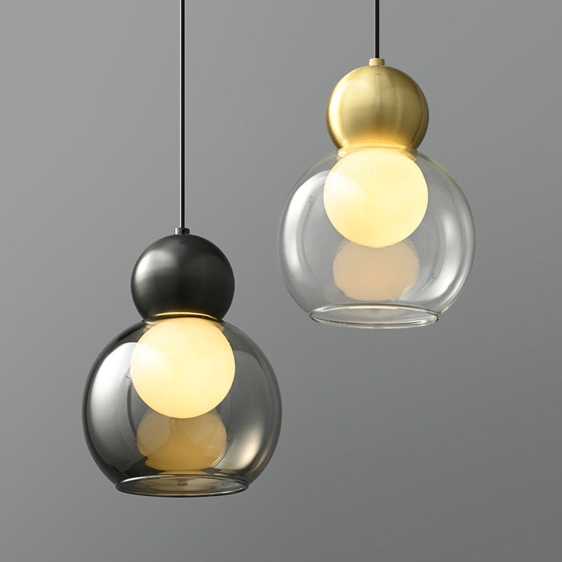 Zeitgenössische nordische runde Kugelzylinder-Kupferglas-1-Licht-Pendelleuchte für Wohnzimmer 