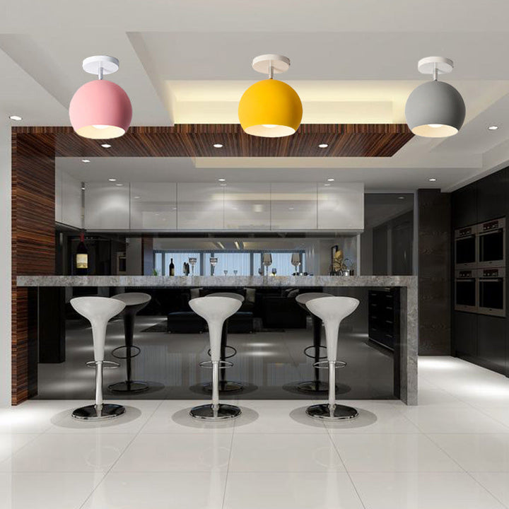 Modern Minimalist Macaron Round Globe Iron 1-Light Semi-Flush Mount Ceiling Light For Living Room