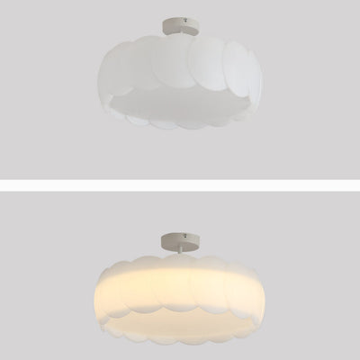 Modern Minimalist Round Flower Hardware PE LED Semi-Flush Mount Ceiling Light For Bedroom